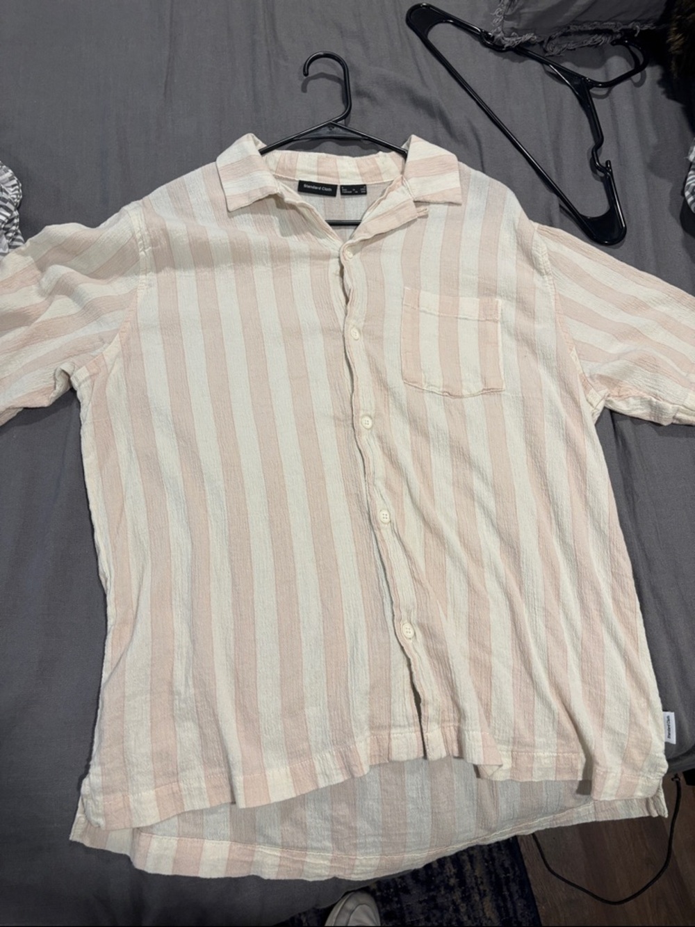 Light Pink & White Striped Short Sleeve Men’s Shirt